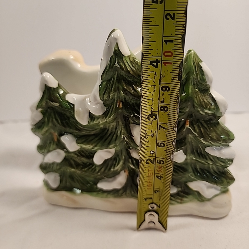 Vtg GKAO Ceramic Napkin Holder Cabin In The Woods WinterTrees Country Cottage - Picture 9 of 11